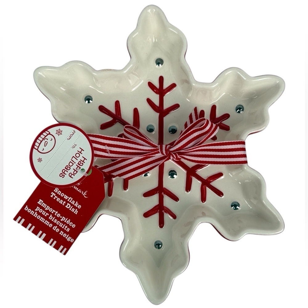 Hallmark Snowflake Treat Dish Festive with Red and White Accents Holiday NWT
